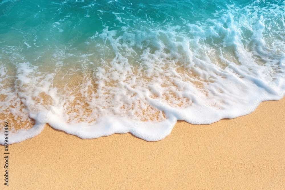 Gentle Wave On Sandy Tropical Seashore - Beach Vacation Background with generative ai Gentle Wave On Sandy Tropical Seashore - Beach Vacation Background with generative ai