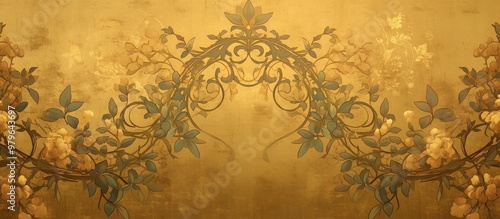 Renaissance themed mural featuring fig leaves motif ornate details rich colors and intricate patterns in a classical art style creating a grand and elegant atmosphere with textured surfaces photo