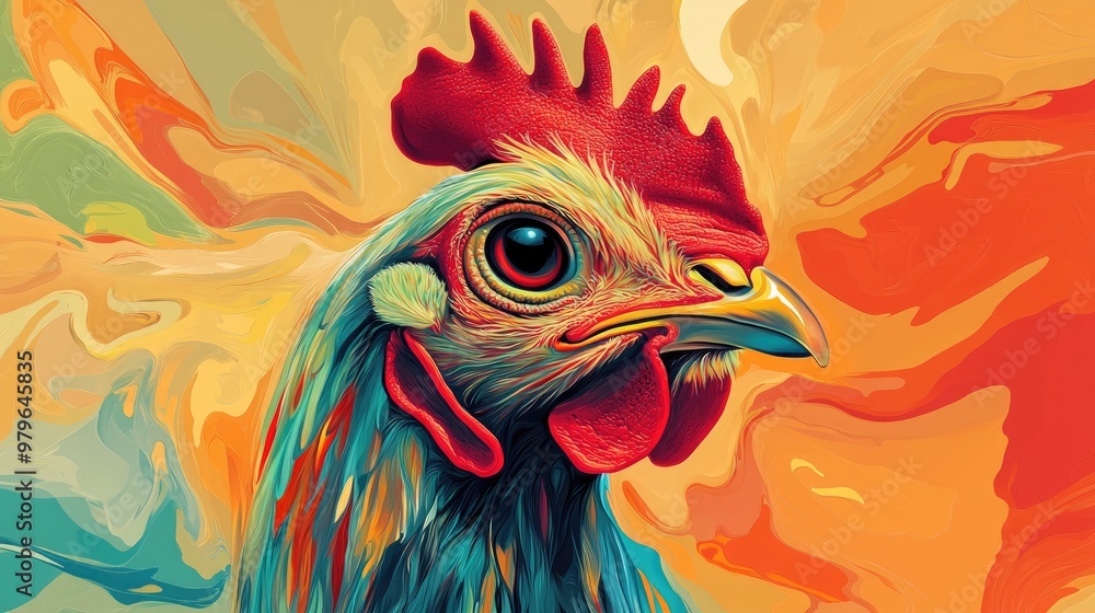 2d Illustration of a Chicken Chick in a Wavy Impressionist Style Featuring a Surrealist Bird Head Design 2d Illustration of a Chicken Chick in a Wavy Impressionist Style Featuring a Surrealist Bird Head Design