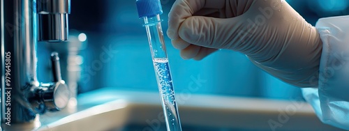 checking tap water water in a test tube. Selective focus