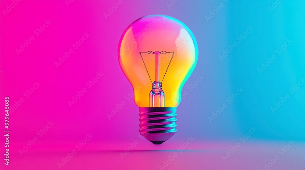 Bright and colorful light bulb glowing in vibrant hues, perfect for concepts of innovation, creativity, and inspiration. Bright and colorful light bulb glowing in vibrant hues, perfect for concepts of innovation, creativity, and inspiration.
