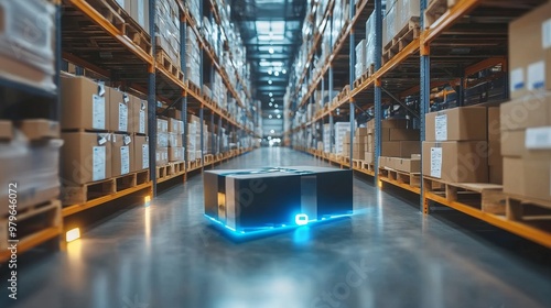 Smart warehouse management system using augmented reality technology to identify package picking and delivery . Future concept of supply chain and logistic business 