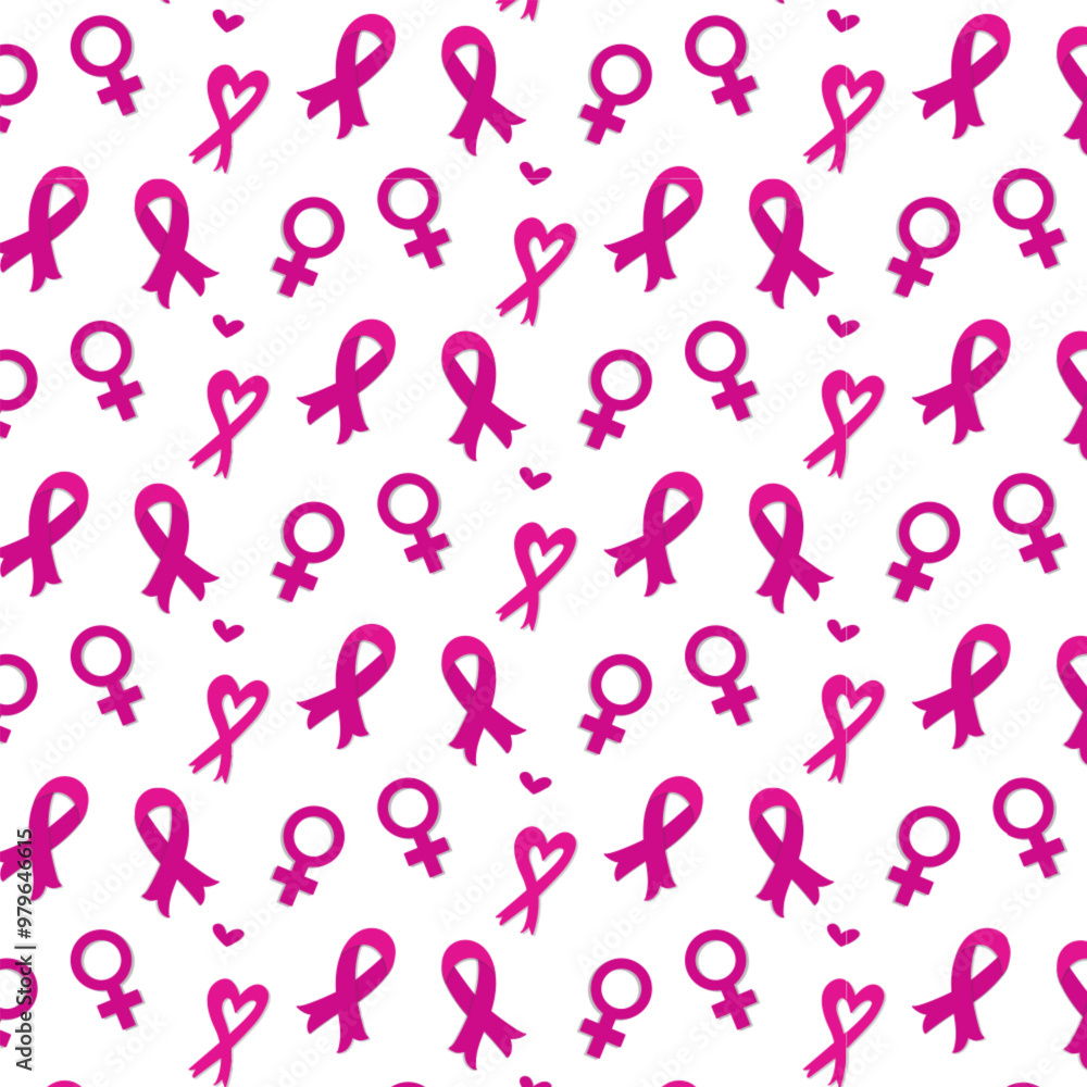 Breast cancer symbol and woman symbol vector illustration background seamless pattern Breast cancer symbol and woman symbol vector illustration background seamless pattern