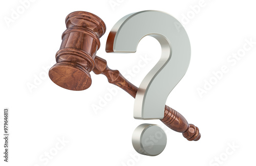 Wooden Gavel with question mark. 3D rendering isolated on transparent background photo