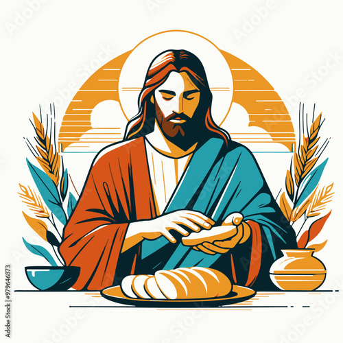 Illustration of Jesus Christ breaking bread