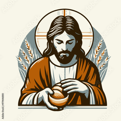 Illustration of Jesus Christ breaking bread