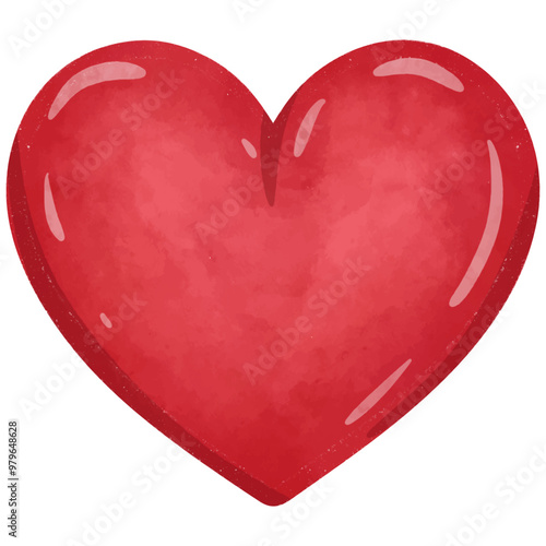 Red heart shape vector image, doodle cartoon red heart love shape illustration, hand drawn love symbol, watercolor style illustration