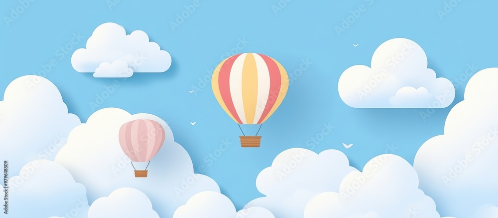 Colorful Hot Air Balloons Soaring Through A Sky Filled With Clouds Colorful Hot Air Balloons Soaring Through A Sky Filled With Clouds