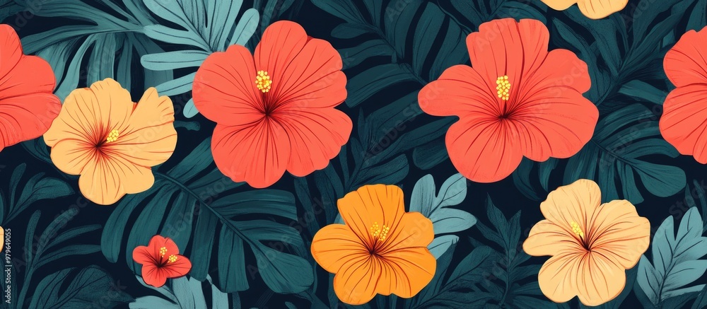 Hibiscus Flowers In Paradise Seamless Botanical Pattern Hibiscus Flowers In Paradise Seamless Botanical Pattern
