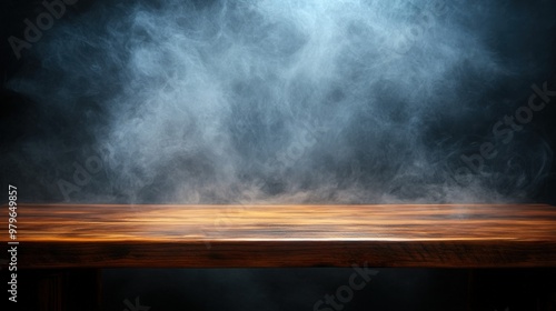 Wooden Table with Smoky Background