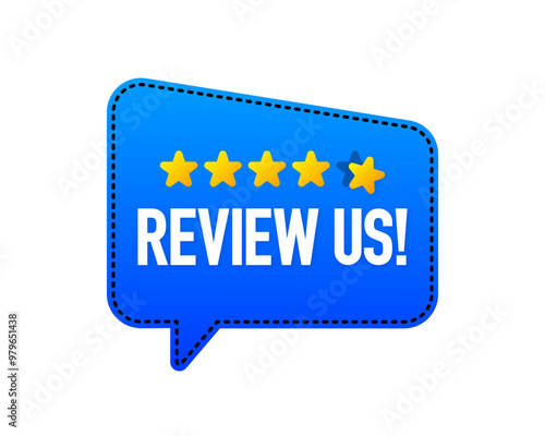 Review Us. Feedback concept. Review and rate us stars. User evaluates quality. Vector Illustration.