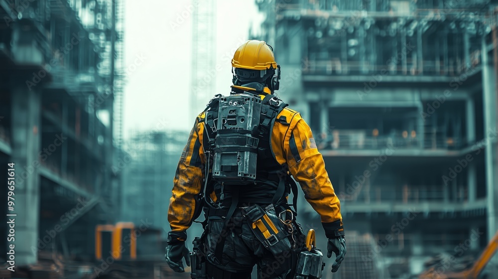 A construction worker wearing protective gear stands on an industrial site, representing heavy machinery, engineering, and infrastructure development. A construction worker wearing protective gear stands on an industrial site, representing heavy machinery, engineering, and infrastructure development.