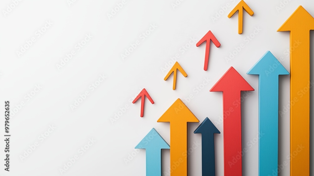A set of colorful arrows pointing upward on a white background, symbolizing growth, success, and positive progression. A set of colorful arrows pointing upward on a white background, symbolizing growth, success, and positive progression.