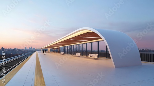 Fototapeta Naklejka Na Ścianę i Meble -  Futuristic train station with sleek, aerodynamic structure, advanced public space