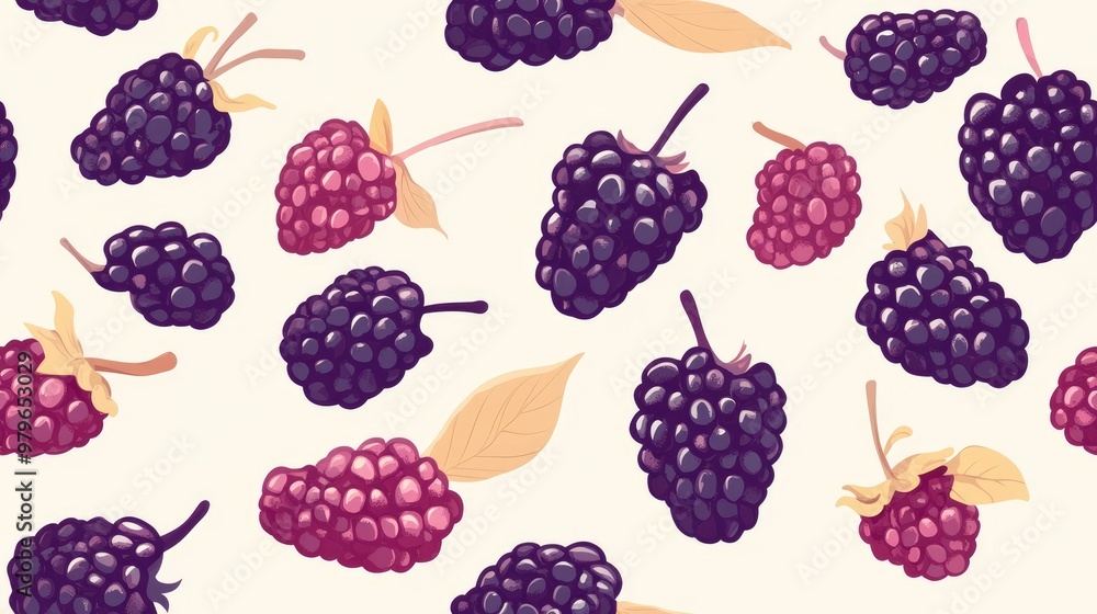 Seamless flat style illustration featuring a fresh mulberry pattern for web use Seamless flat style illustration featuring a fresh mulberry pattern for web use