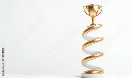 Golden trophy on a twisted pedestal, representing achievement and success in a modern design.