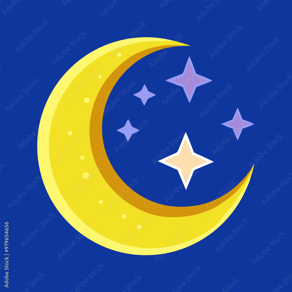 Moon and stars closeup. Abstract moon. Yellow moon and stars Moon and stars closeup. Abstract moon. Yellow moon and stars