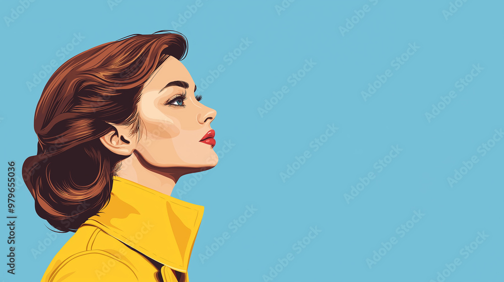 Fashion model posing with yellow coat on blue background Fashion model posing with yellow coat on blue background