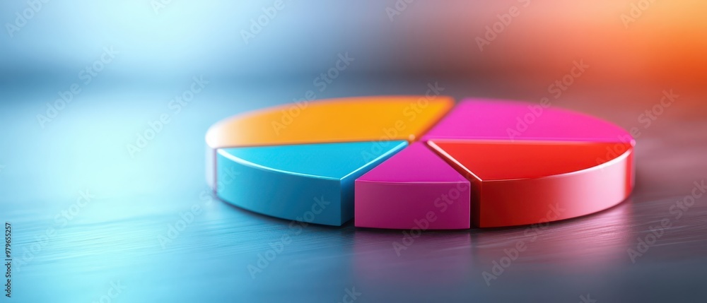 Obraz premium Colorful pie chart on a smooth surface, representing data visualization and analysis concepts for business and education.
