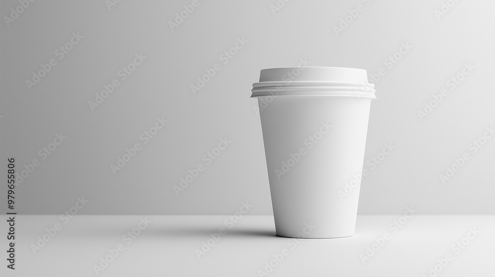 White paper coffee cup standing on white desk