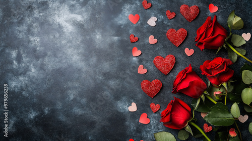 Romantic Red Roses with Heart Decorations