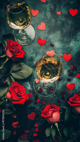 Romantic Wine and Roses Flat Lay