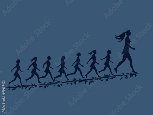 Group of woman walk forward