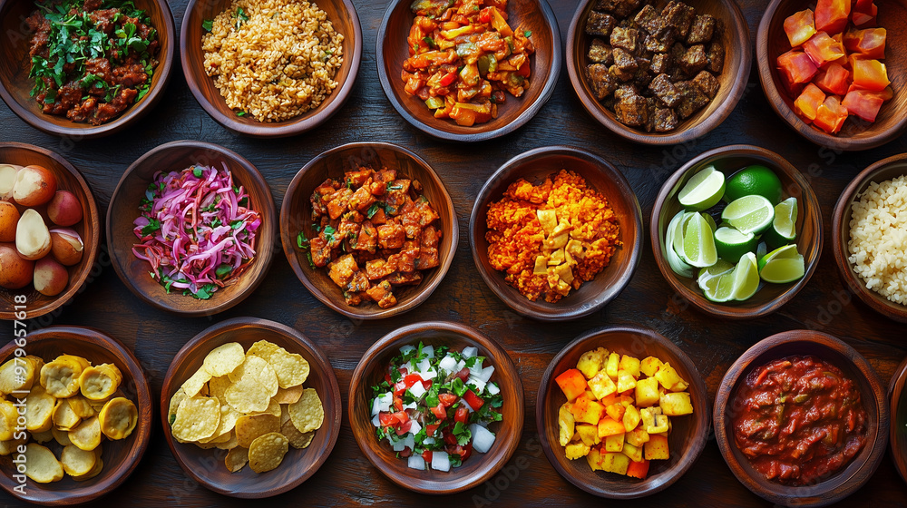 Global Street Food Feast: Vibrant Variety on Wooden Plates Global Street Food Feast: Vibrant Variety on Wooden Plates