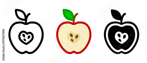 Half apple icon. Cut fruit sign. Apple logotype symbol.