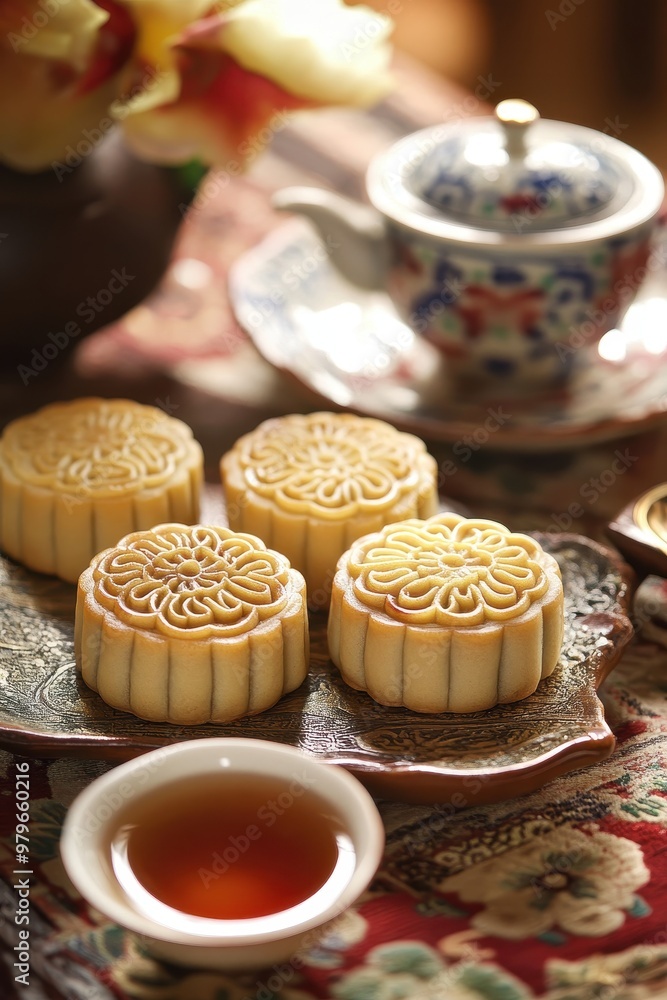 Exquisite Traditional Mooncakes and Tea Ceremony Elegance Exquisite Traditional Mooncakes and Tea Ceremony Elegance