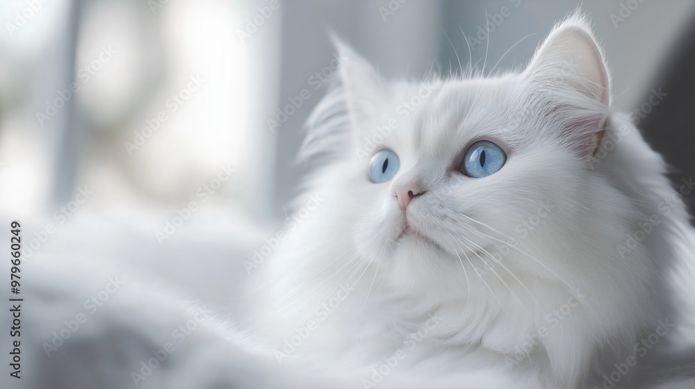 Portrait of Beautiful Persian white cat, kitten or kitty: cute white purebred feline pet with blue eyes and fluffy fur in a lovely home Portrait of Beautiful Persian white cat, kitten or kitty: cute white purebred feline pet with blue eyes and fluffy fur in a lovely home