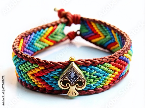 Vibrant, handcrafted hippie-style bracelet featuring an ace of spades charm, intricately woven with leather and threads, exuding bohemian charm and symbolic good luck.