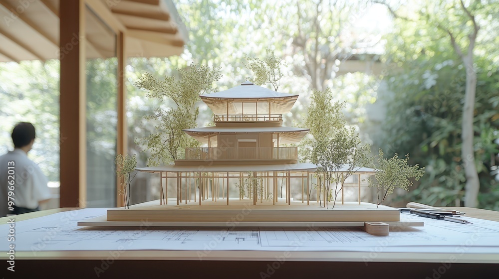 a model of a pagoda sitting on a table