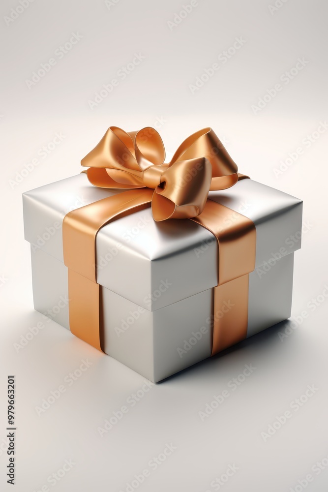 a white gift box with an orange ribbon a white gift box with an orange ribbon