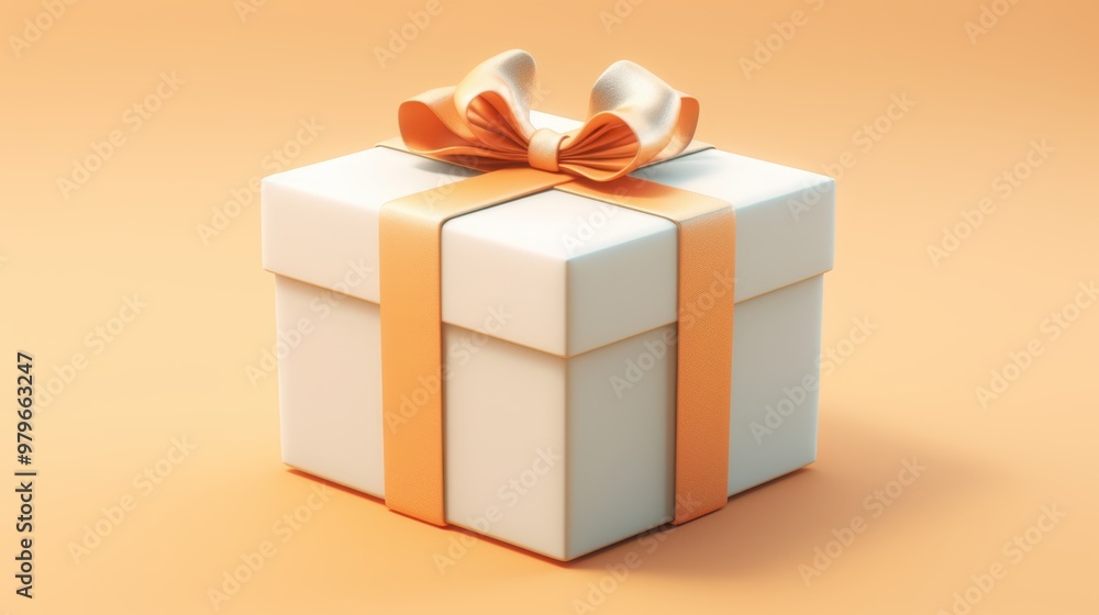 a white gift box with an orange ribbon a white gift box with an orange ribbon