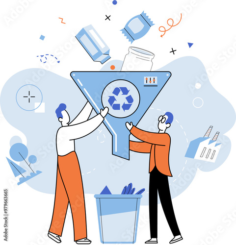 Waste recycling. Vector illustration. Waste recycling iseffective strategy for reducing landfill waste and pollution Recycling is key component sustainable living and environmental protection photo