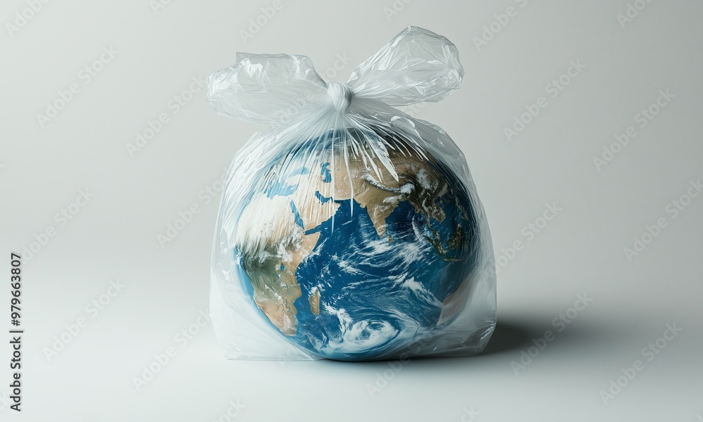 Earth Inside a Large Half-Transparent Tied Plastic Bag, Symbolizing Environmental Preservation and Fragility
Earth Inside a Large Half-Transparent Tied Plastic Bag, Symbolizing Environmental Preservation and Fragility