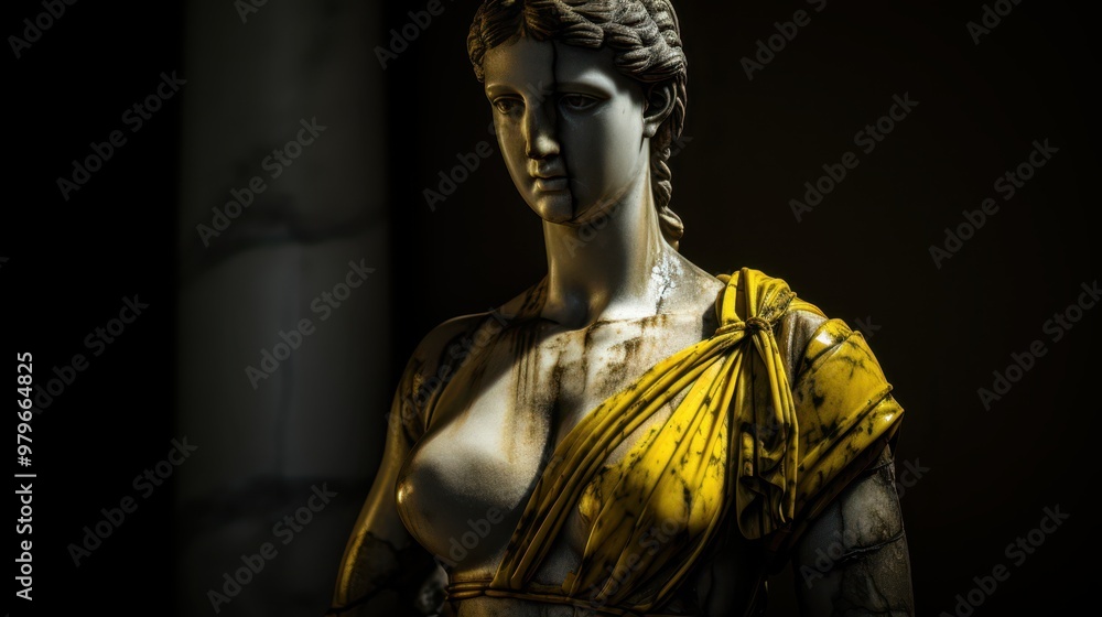 a statue of a woman in a yellow dress a statue of a woman in a yellow dress