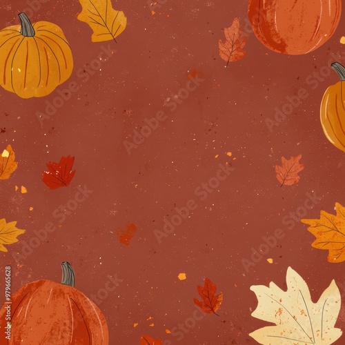 a colorful background with pumpkins and leaves photo