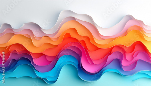 Abstract dynamic lines and shapes in neon colors – overlapping on a minimalist white background