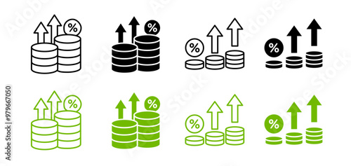 Inflation rate line icon set