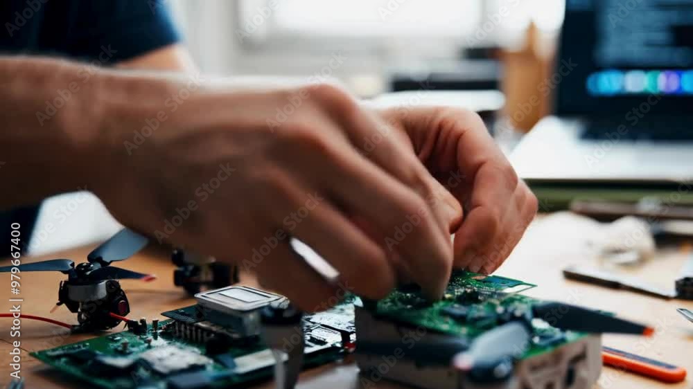 Close Up Hands Assembling Drone Circuit Board Close Up Hands Assembling Drone Circuit Board