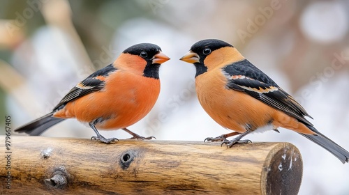 Background for presentation, wooden boards and bullfinches