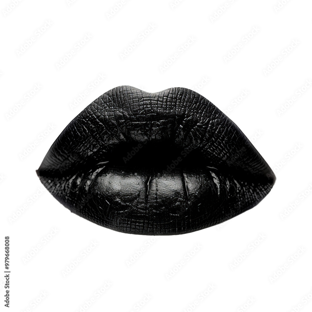 Black lipstick is covering a pair of lips for a bold fashion statement