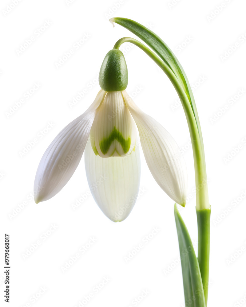 Close-up of Snowdrop with stem and leaves isolated on a transparent background Close-up of Snowdrop with stem and leaves isolated on a transparent background