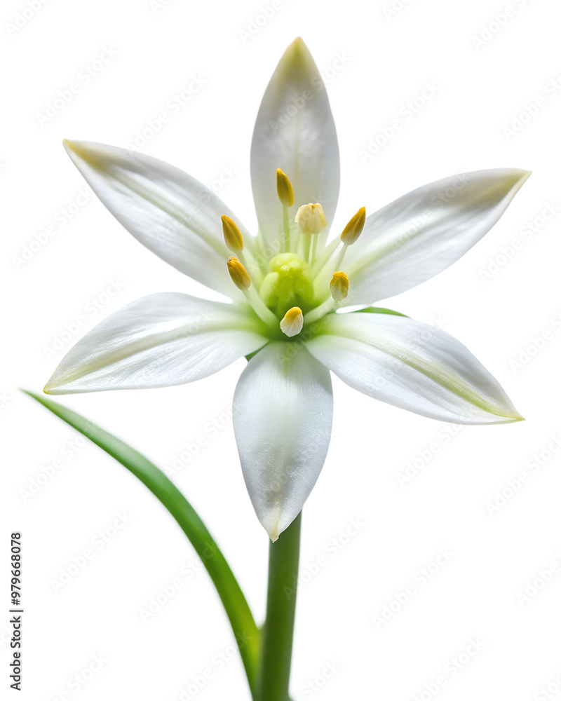 Naklejka premium Close-up of Star of Bethlehem with stem and leaves isolated on a transparent background