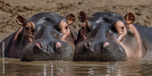 Hippopotamus Hippos in Their Natural Habitat of Malawi and Zambia Safari photo