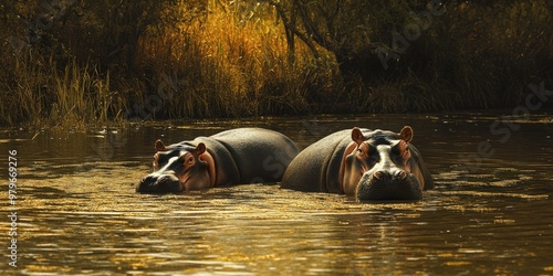 Hippos of Malawi and Zambia: Exploring Hippopotamus Habitat in African Safari photo