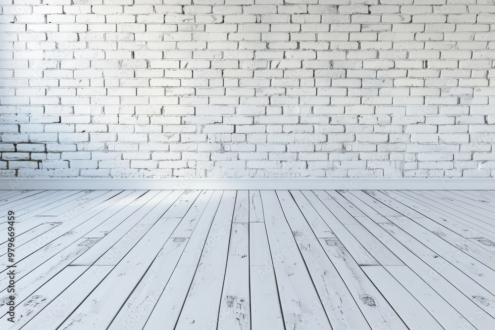 white brick wall and wooden floor in an empty room white brick wall and wooden floor in an empty room
