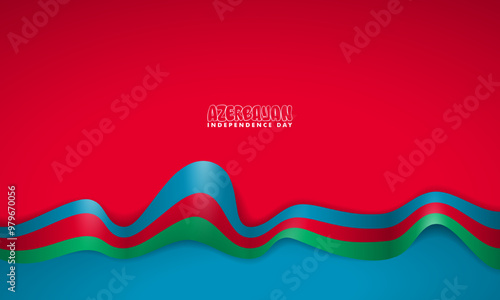 Azerbaijan's long flag fluttering irregularly with a red and blue background